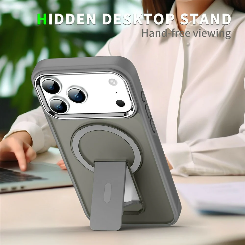 For iPhone 17 Pro Max Case Compatible with MagSafe PC + TPU Phone Cover with Kickstand - Titanium Grey - Image 3