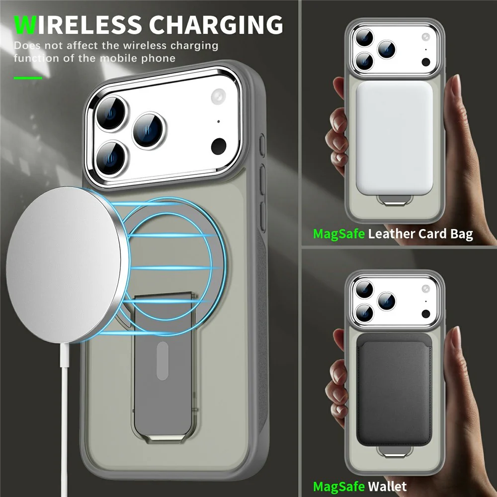 For iPhone 17 Pro Max Case Compatible with MagSafe PC + TPU Phone Cover with Kickstand - Titanium Grey - Image 6