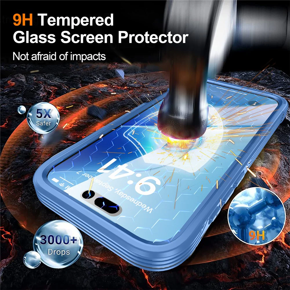 For iPhone 17 Pro Max Case Compatible with MagSafe PC + TPU Phone Cover with Tempered Glass Screen Film - Sky Blue - Image 2