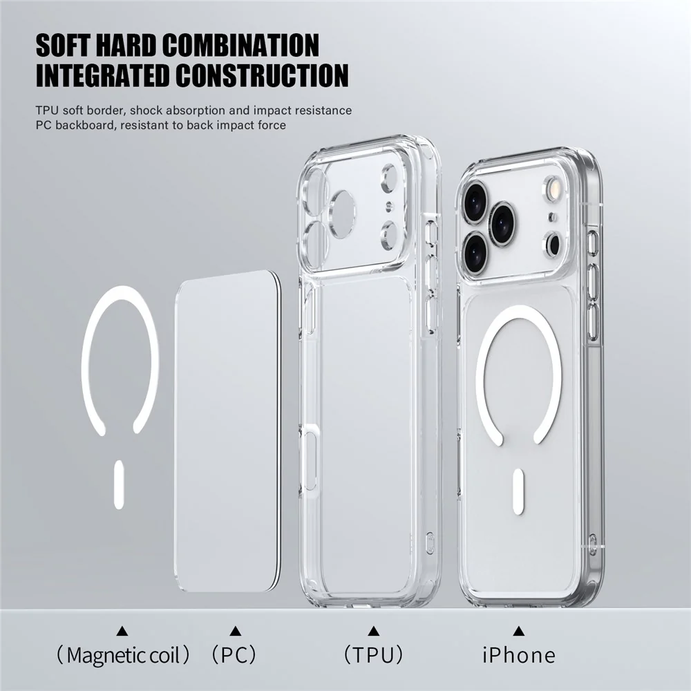For iPhone 17 Pro Max Case Compatible with MagSafe Precise Cutouts TPU + PC Clear Phone Back Cover - Transparent Black - Image 8