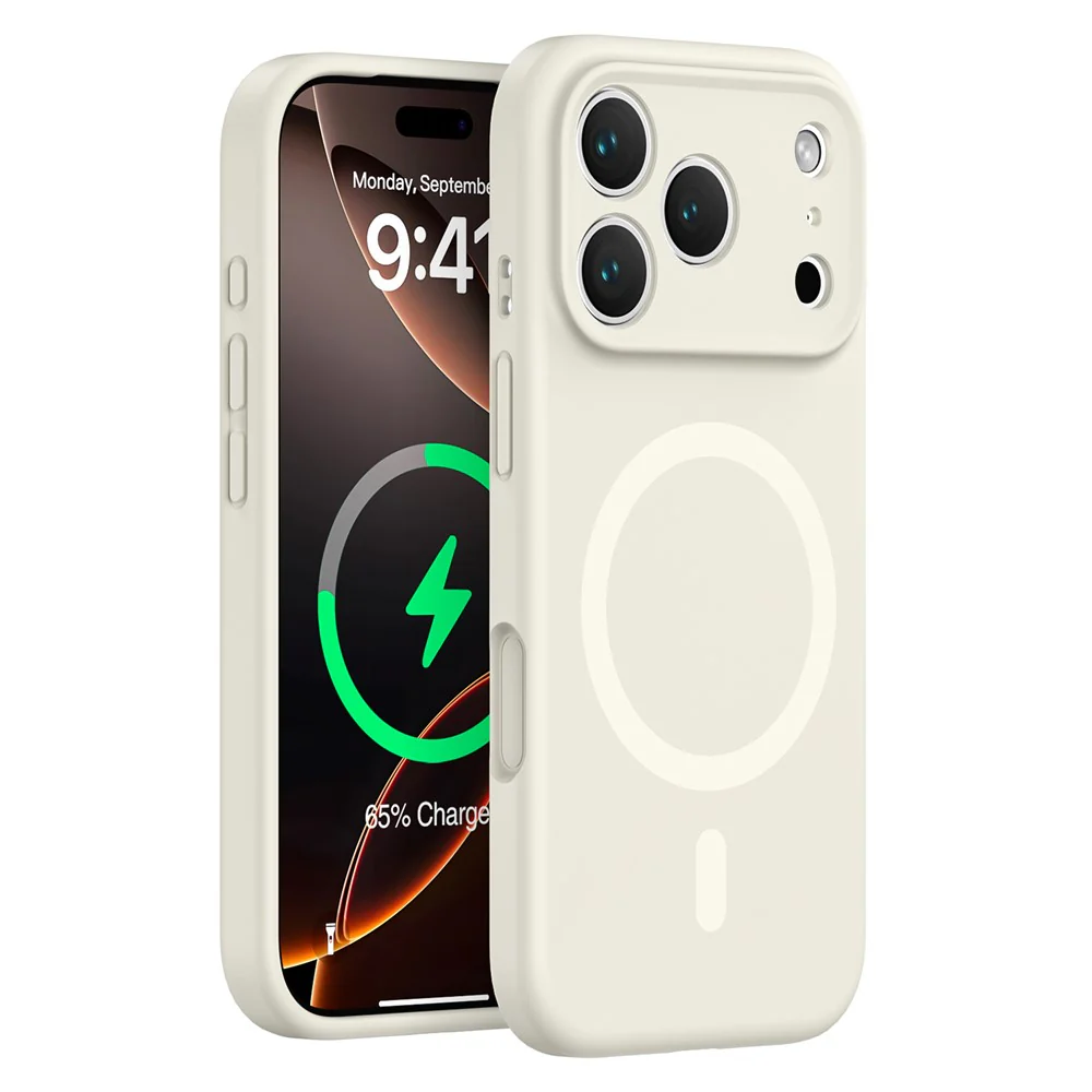 For iPhone 17 Pro Max Case Compatible with MagSafe Precision Fit PC + Liquid Silicone Protective Phone Cover - Antique White