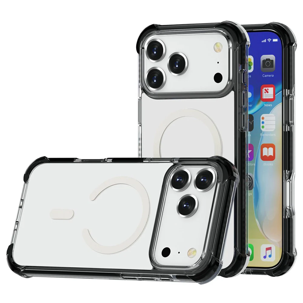For iPhone 17 Pro Max Case Compatible with MagSafe Reinforced Corners TPU + Acrylic + TPE Phone Cover - Black - Image 3