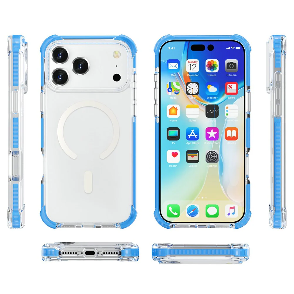 For iPhone 17 Pro Max Case Compatible with MagSafe Reinforced Corners TPU + Acrylic + TPE Phone Cover - Blue - Image 8