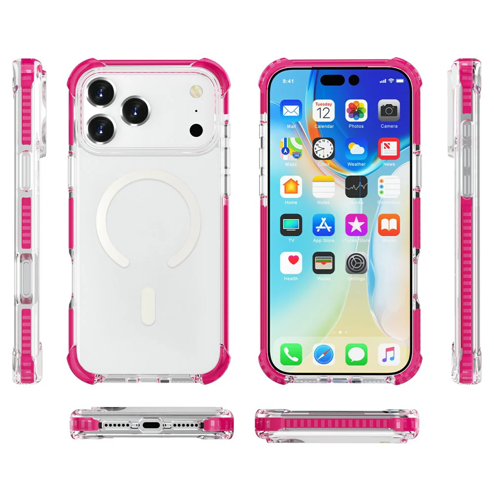 For iPhone 17 Pro Max Case Compatible with MagSafe Reinforced Corners TPU + Acrylic + TPE Phone Cover - Rose - Image 8