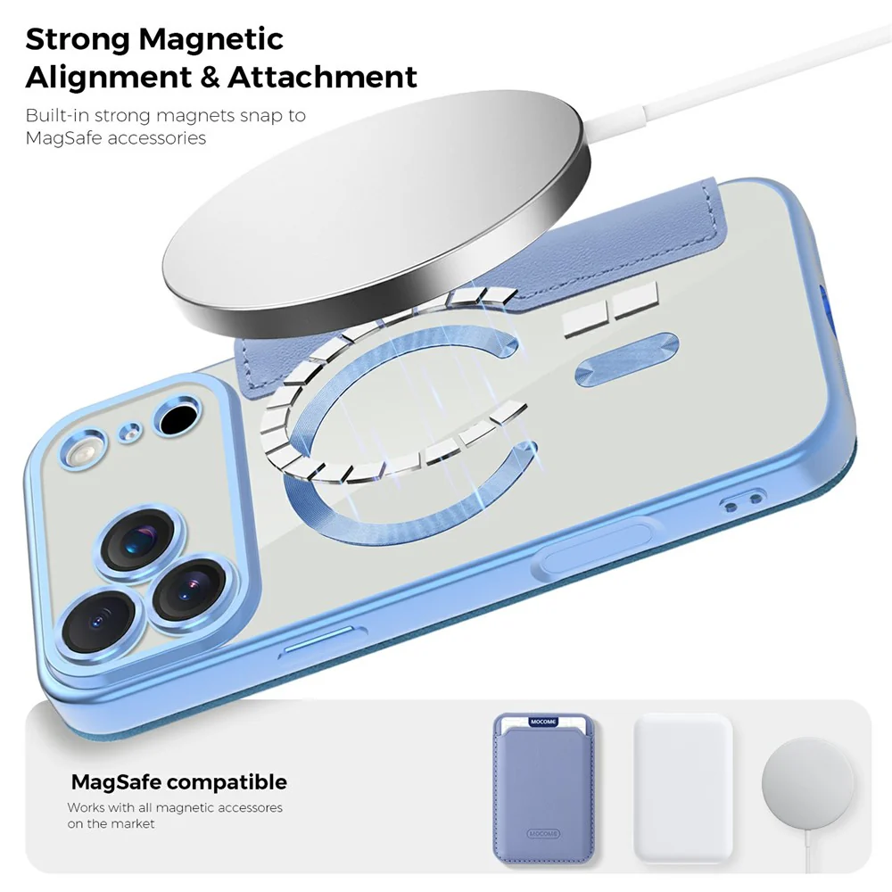 For iPhone 17 Pro Max Case Compatible with MagSafe RFID Blocking Card Holder Leather Phone Cover - Blue - Image 7