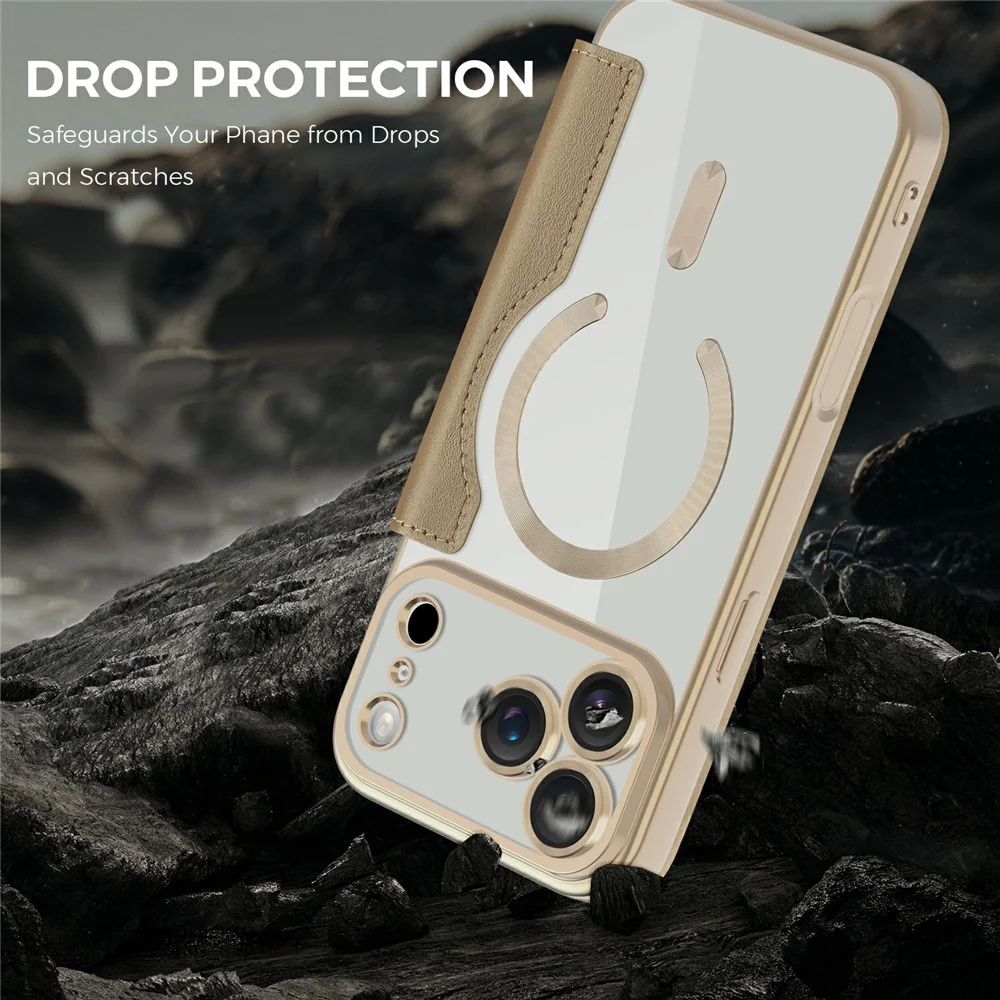 For iPhone 17 Pro Max Case Compatible with MagSafe RFID Blocking Card Holder Leather Phone Cover - Desert Gold - Image 5