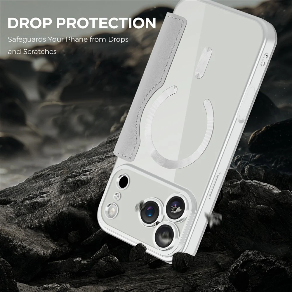 For iPhone 17 Pro Max Case Compatible with MagSafe RFID Blocking Card Holder Leather Phone Cover - Titanium Grey - Image 5