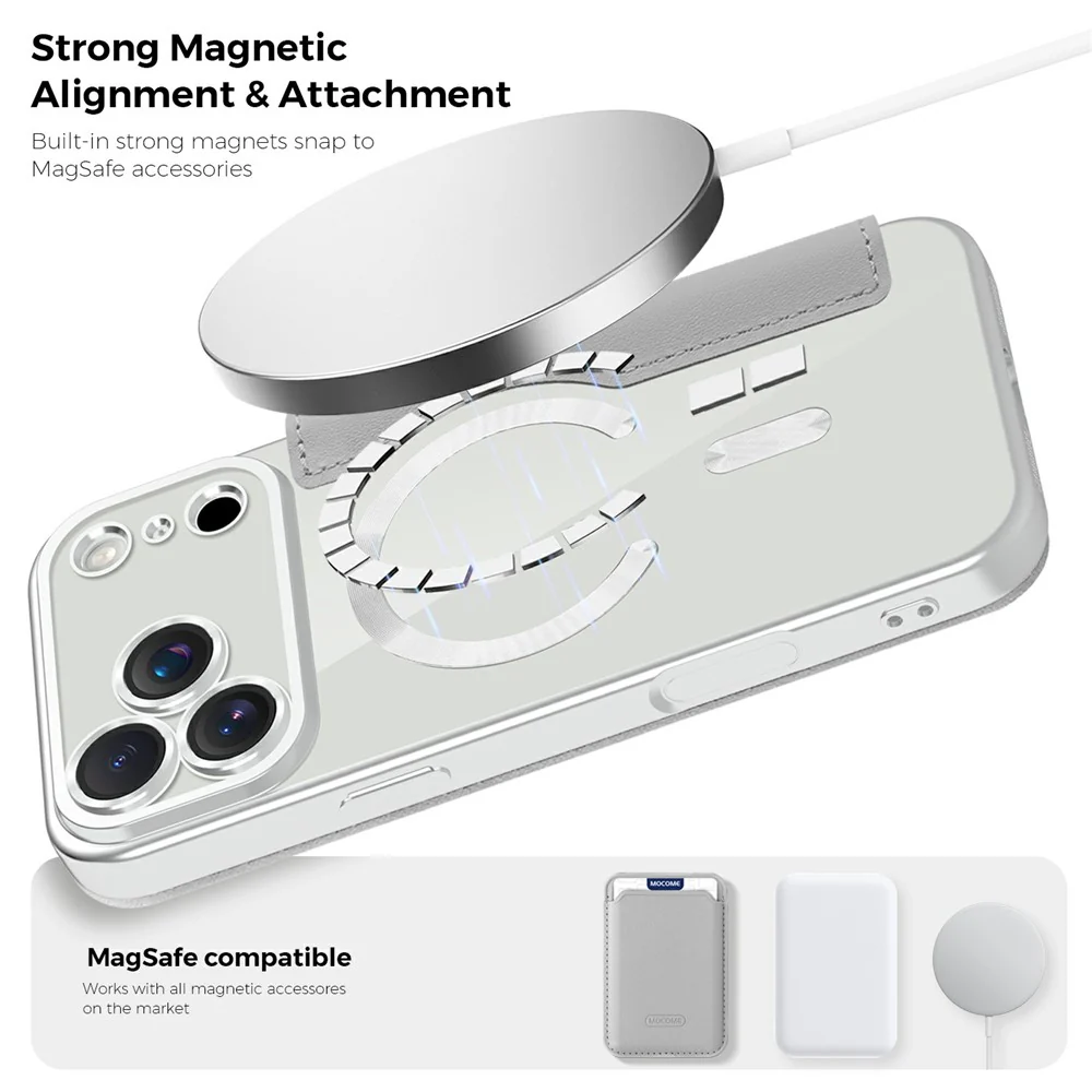 For iPhone 17 Pro Max Case Compatible with MagSafe RFID Blocking Card Holder Leather Phone Cover - Titanium Grey - Image 7