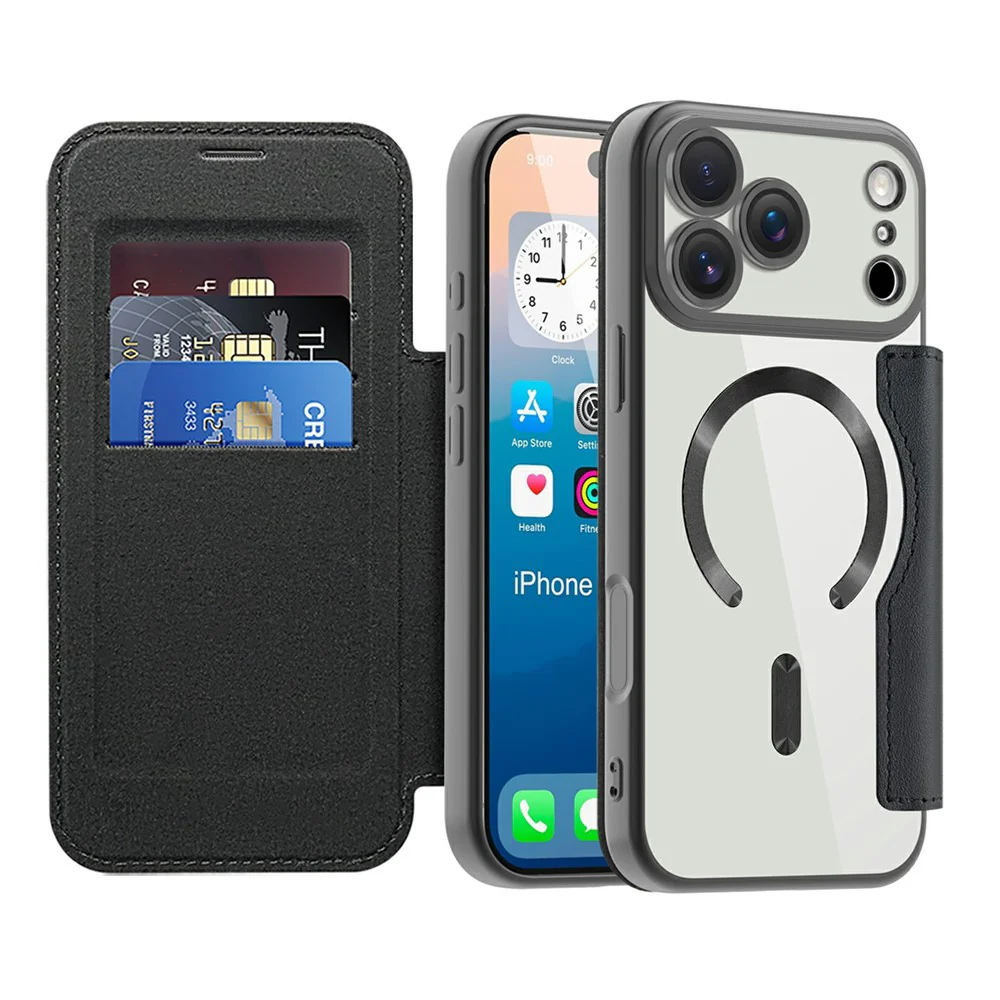 For iPhone 17 Pro Max Case Compatible with MagSafe Rhombus PU Leather Phone Cover - Black - Image 2