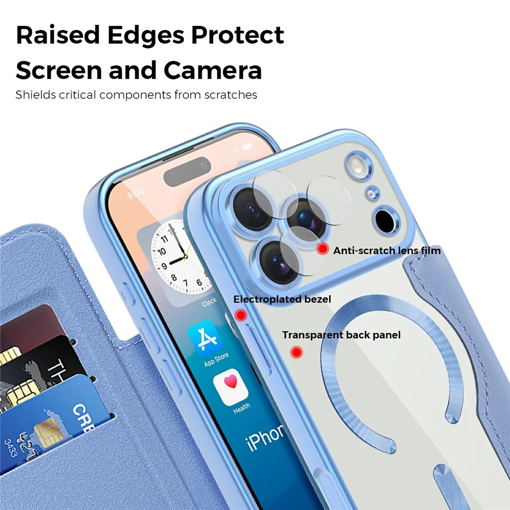 For iPhone 17 Pro Max Case Compatible with MagSafe Rhombus PU Leather Phone Cover - Blue - Image 6