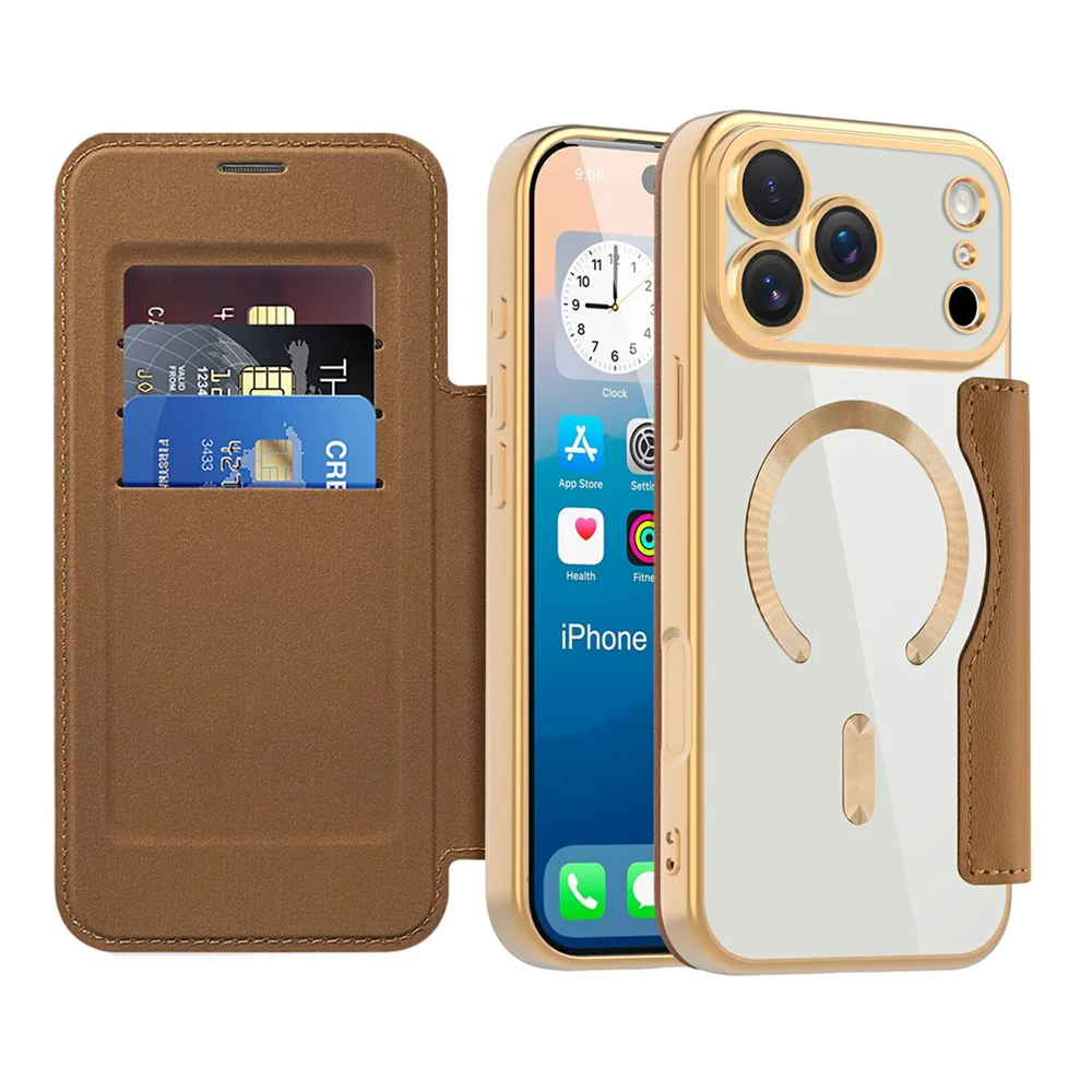 For iPhone 17 Pro Max Case Compatible with MagSafe Rhombus PU Leather Phone Cover - Brown - Image 2