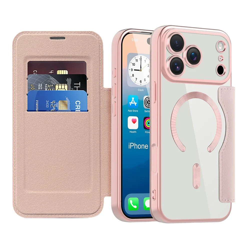 For iPhone 17 Pro Max Case Compatible with MagSafe Rhombus PU Leather Phone Cover - Pink - Image 2