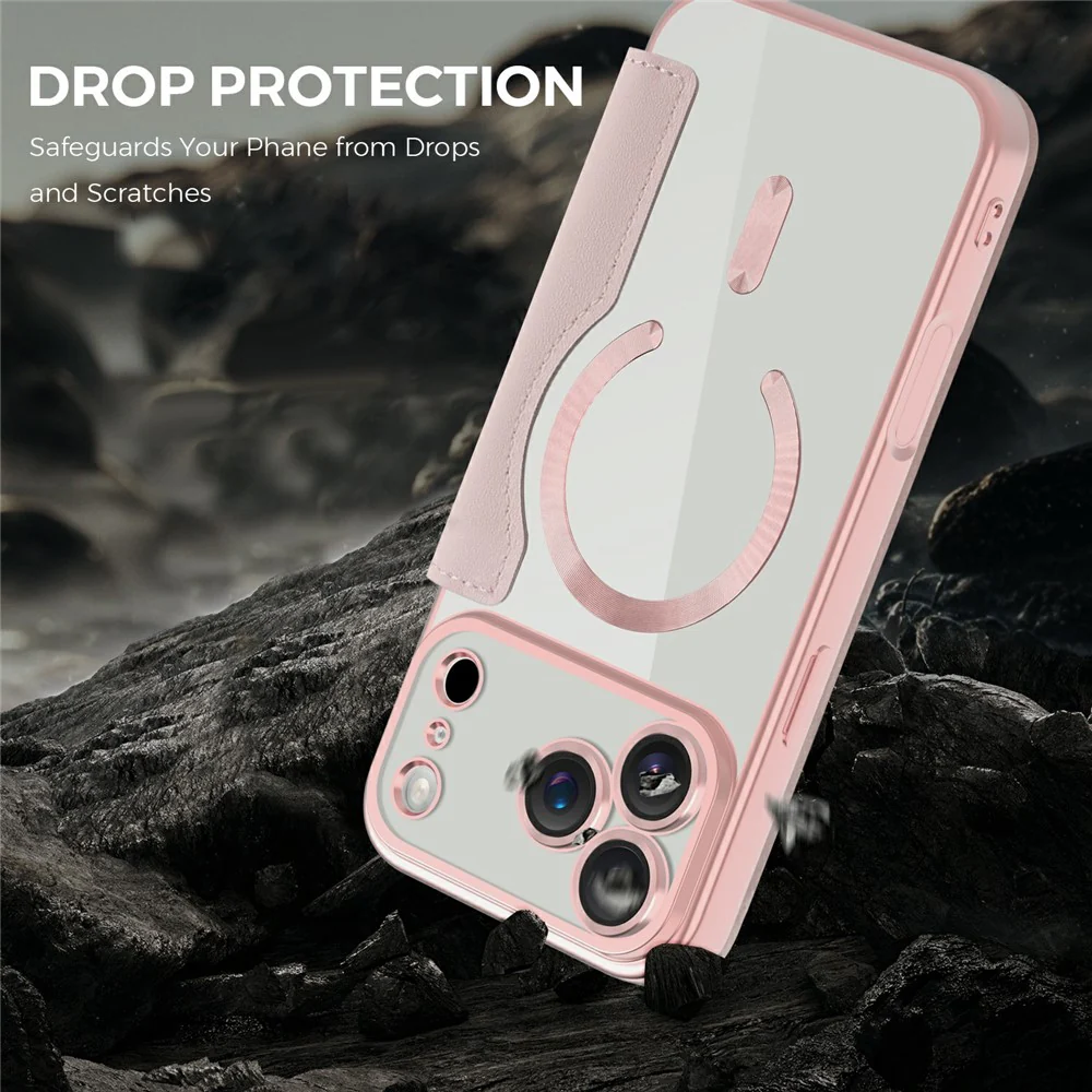 For iPhone 17 Pro Max Case Compatible with MagSafe Rhombus PU Leather Phone Cover - Pink - Image 5