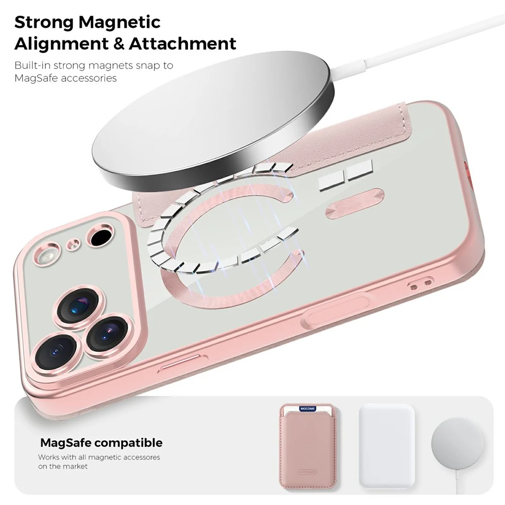 For iPhone 17 Pro Max Case Compatible with MagSafe Rhombus PU Leather Phone Cover - Pink - Image 7