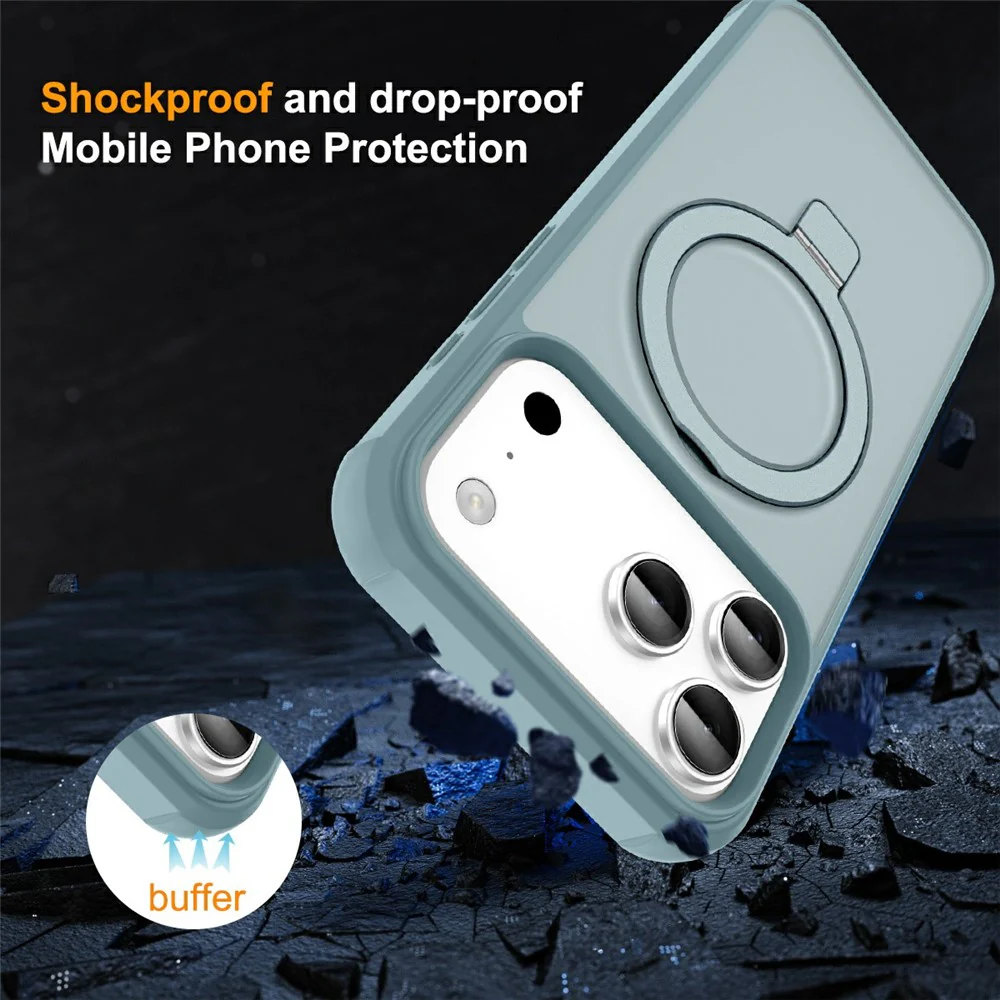 For iPhone 17 Pro Max Case Compatible with MagSafe Ring Holder Kickstand TPU + PC Phone Cover - Lake Blue - Image 3