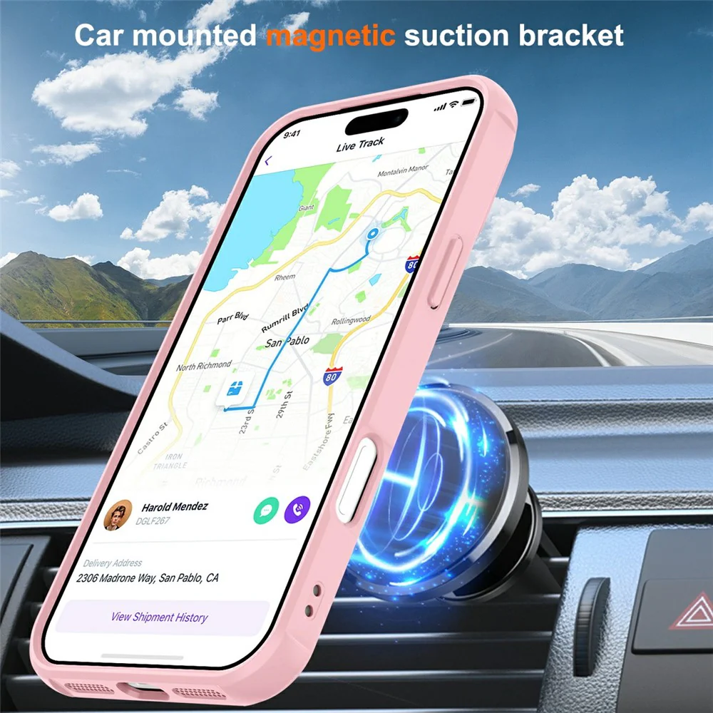 For iPhone 17 Pro Max Case Compatible with MagSafe Ring Holder Kickstand TPU + PC Phone Cover - Pink - Image 5