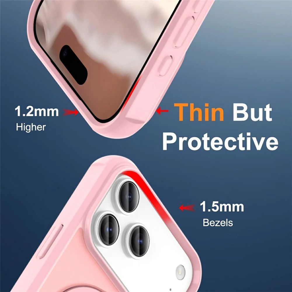 For iPhone 17 Pro Max Case Compatible with MagSafe Ring Holder Kickstand TPU + PC Phone Cover - Pink - Image 7
