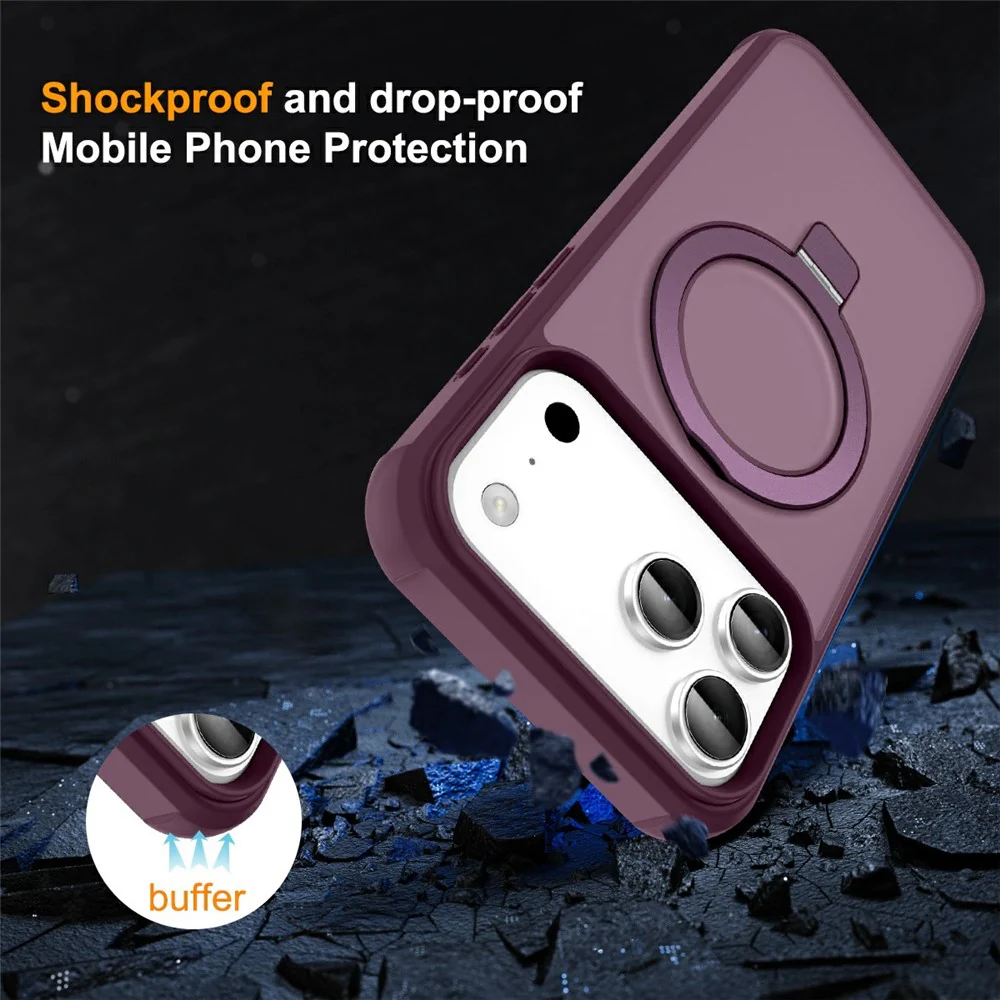 For iPhone 17 Pro Max Case Compatible with MagSafe Ring Holder Kickstand TPU + PC Phone Cover - Wine Red - Image 3