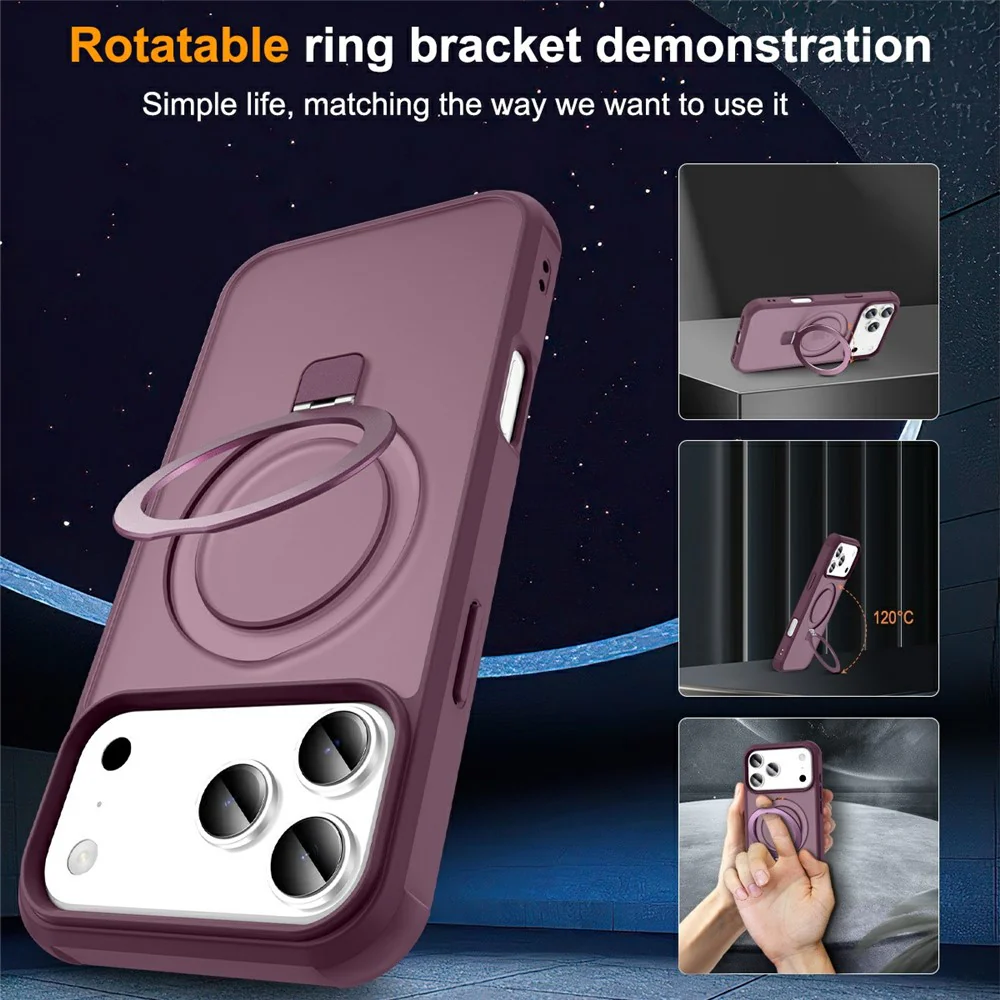 For iPhone 17 Pro Max Case Compatible with MagSafe Ring Holder Kickstand TPU + PC Phone Cover - Wine Red - Image 4