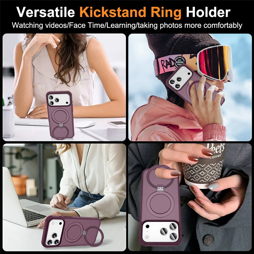 For iPhone 17 Pro Max Case Compatible with MagSafe Ring Holder Kickstand TPU + PC Phone Cover - Wine Red - Image 6