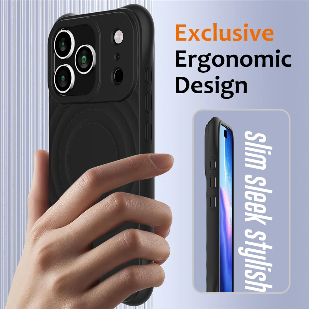 For iPhone 17 Pro Max Case Compatible with MagSafe Ripple Texture Liquid Silicone Protective Cover with Strap - Black - Image 3