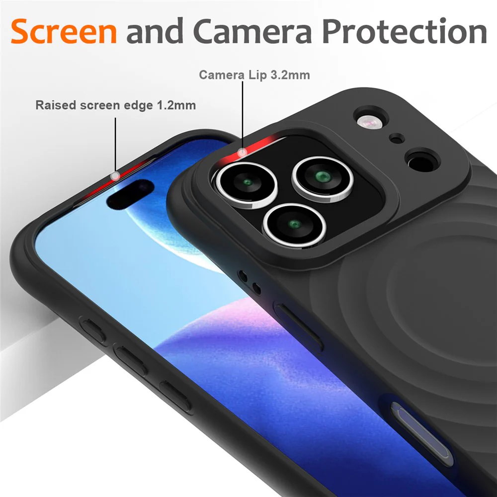 For iPhone 17 Pro Max Case Compatible with MagSafe Ripple Texture Liquid Silicone Protective Cover with Strap - Black - Image 4