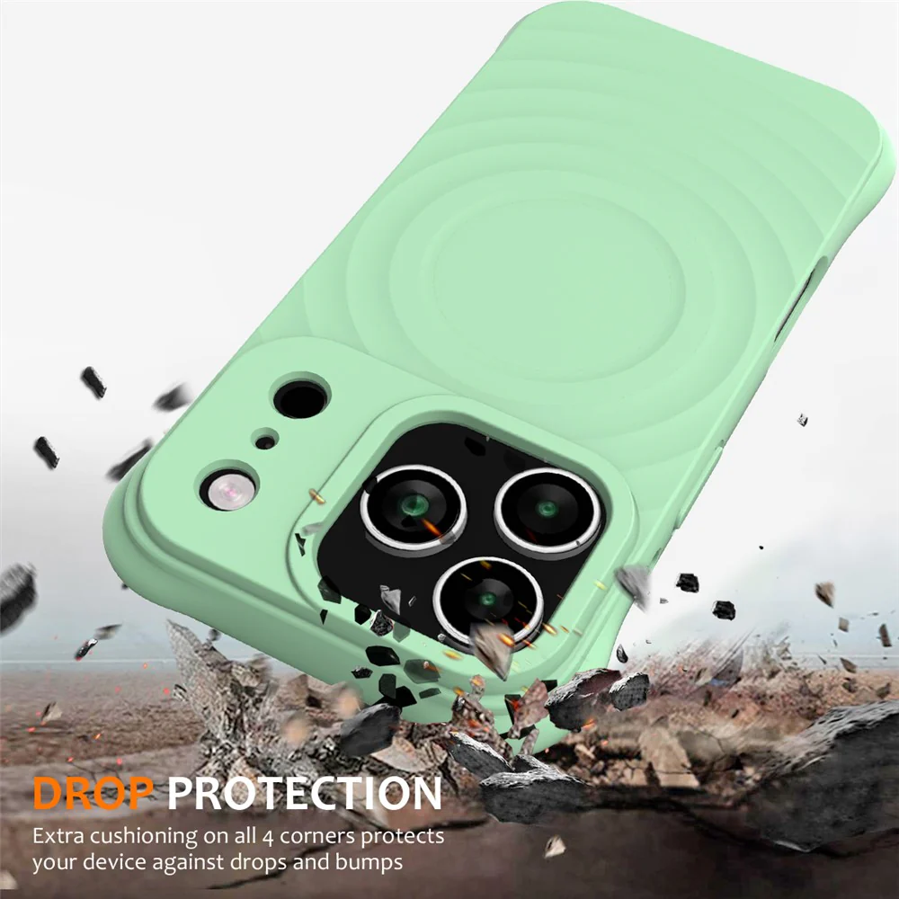 For iPhone 17 Pro Max Case Compatible with MagSafe Ripple Texture Liquid Silicone Protective Cover with Strap - Green - Image 2