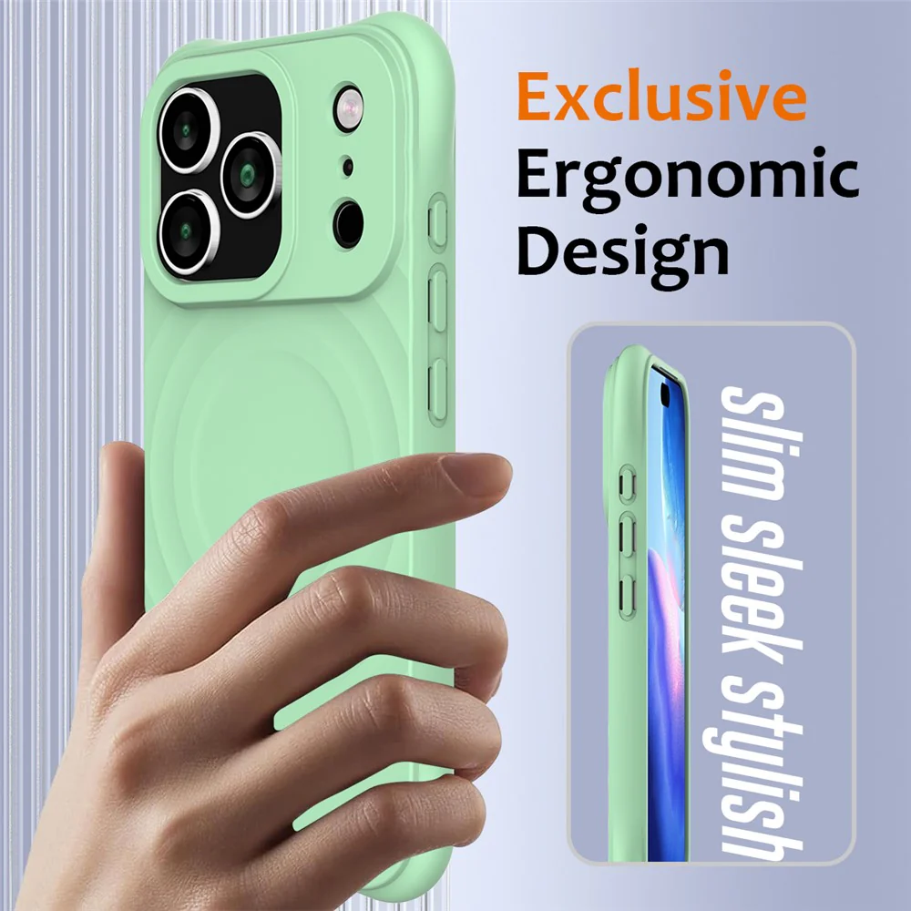 For iPhone 17 Pro Max Case Compatible with MagSafe Ripple Texture Liquid Silicone Protective Cover with Strap - Green - Image 3