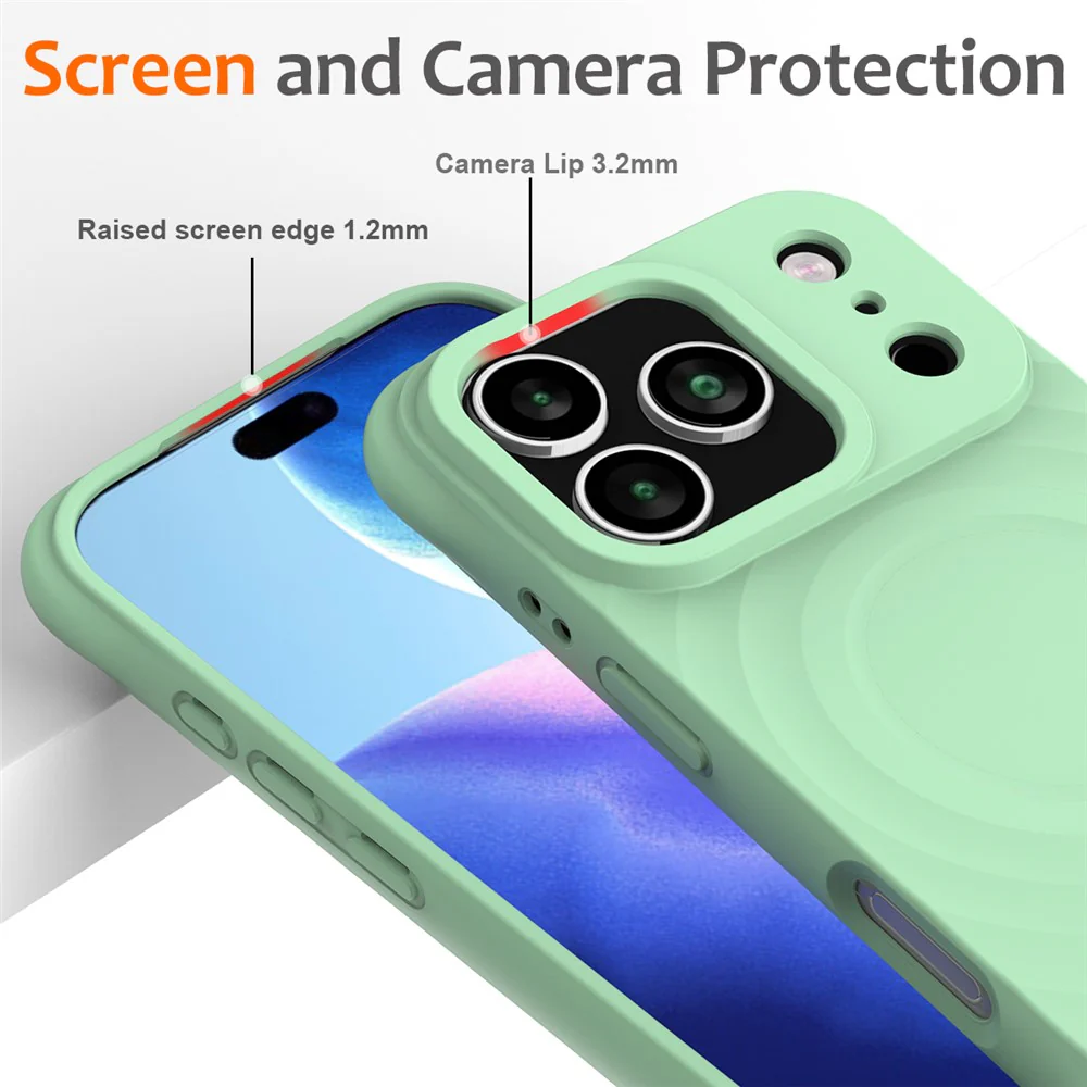 For iPhone 17 Pro Max Case Compatible with MagSafe Ripple Texture Liquid Silicone Protective Cover with Strap - Green - Image 4