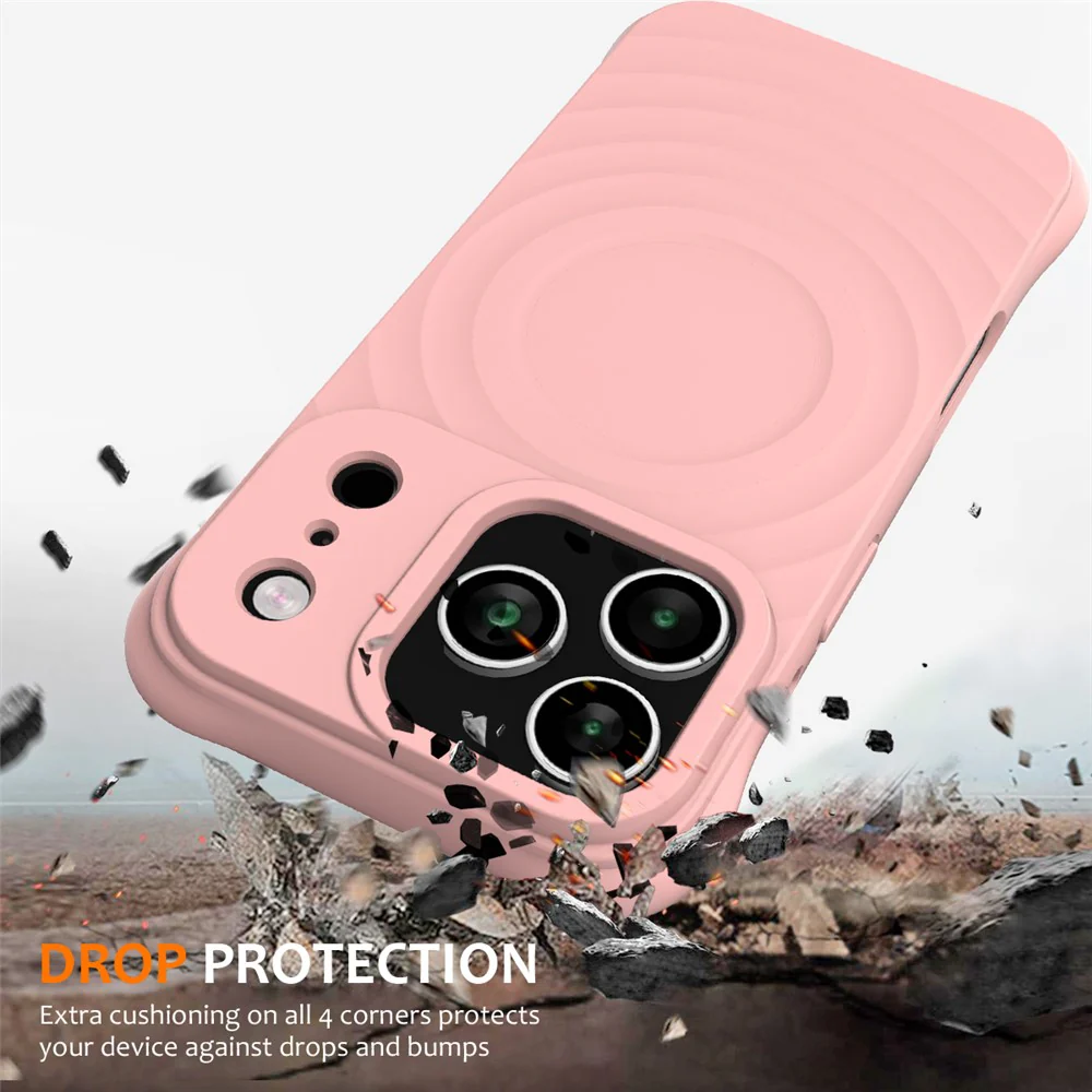 For iPhone 17 Pro Max Case Compatible with MagSafe Ripple Texture Liquid Silicone Protective Cover with Strap - Pink - Image 2