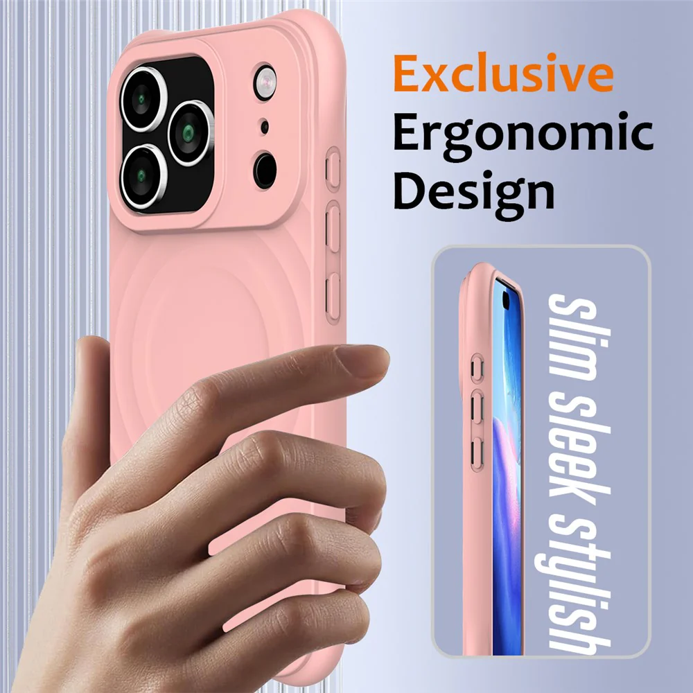 For iPhone 17 Pro Max Case Compatible with MagSafe Ripple Texture Liquid Silicone Protective Cover with Strap - Pink - Image 3