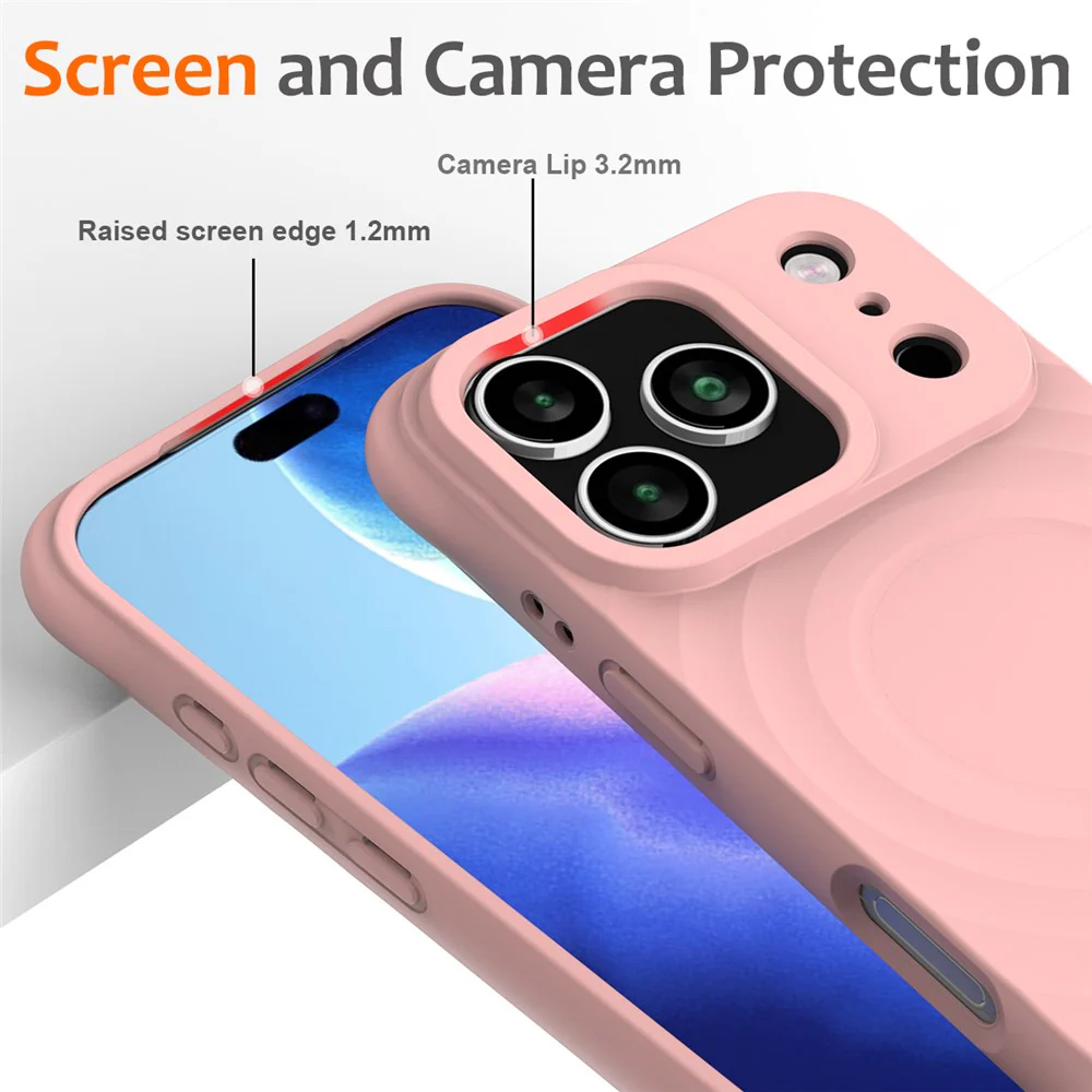 For iPhone 17 Pro Max Case Compatible with MagSafe Ripple Texture Liquid Silicone Protective Cover with Strap - Pink - Image 4