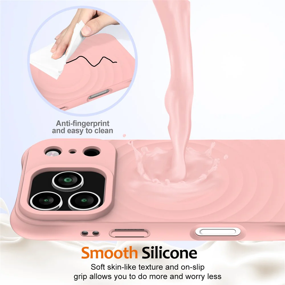 For iPhone 17 Pro Max Case Compatible with MagSafe Ripple Texture Liquid Silicone Protective Cover with Strap - Pink - Image 7
