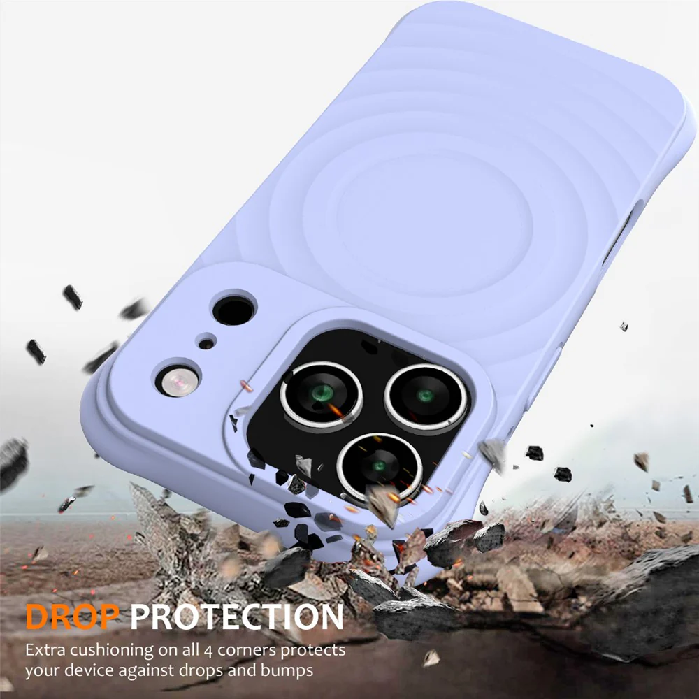 For iPhone 17 Pro Max Case Compatible with MagSafe Ripple Texture Liquid Silicone Protective Cover with Strap - Purple - Image 2