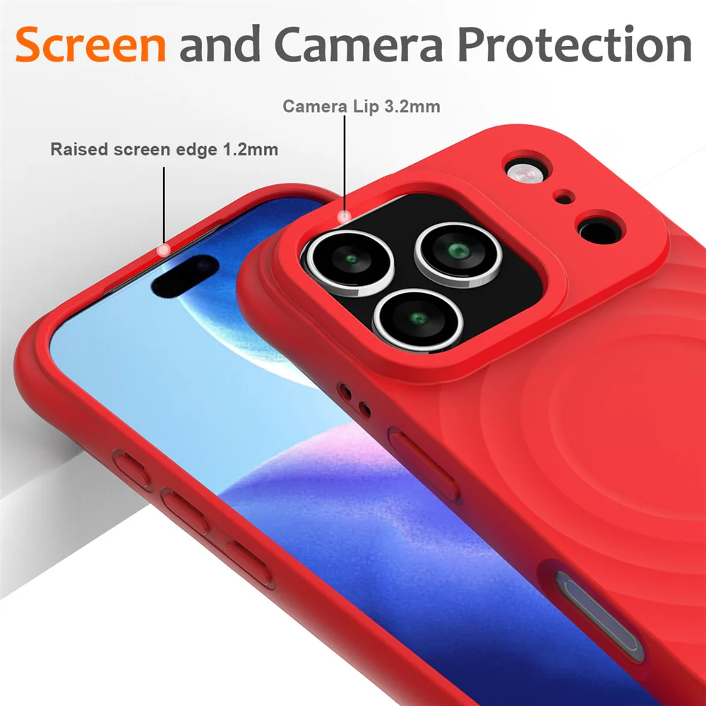 For iPhone 17 Pro Max Case Compatible with MagSafe Ripple Texture Liquid Silicone Protective Cover with Strap - Red - Image 4