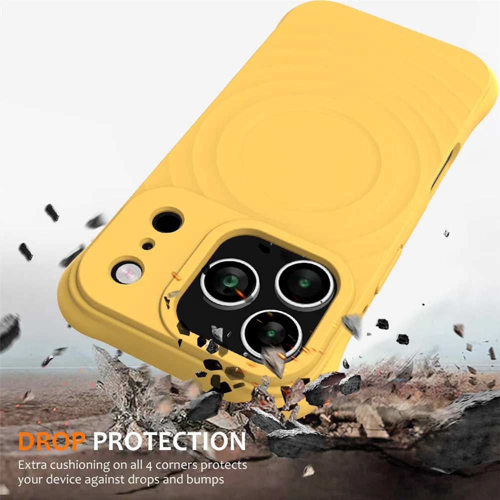 For iPhone 17 Pro Max Case Compatible with MagSafe Ripple Texture Liquid Silicone Protective Cover with Strap - Yellow - Image 2