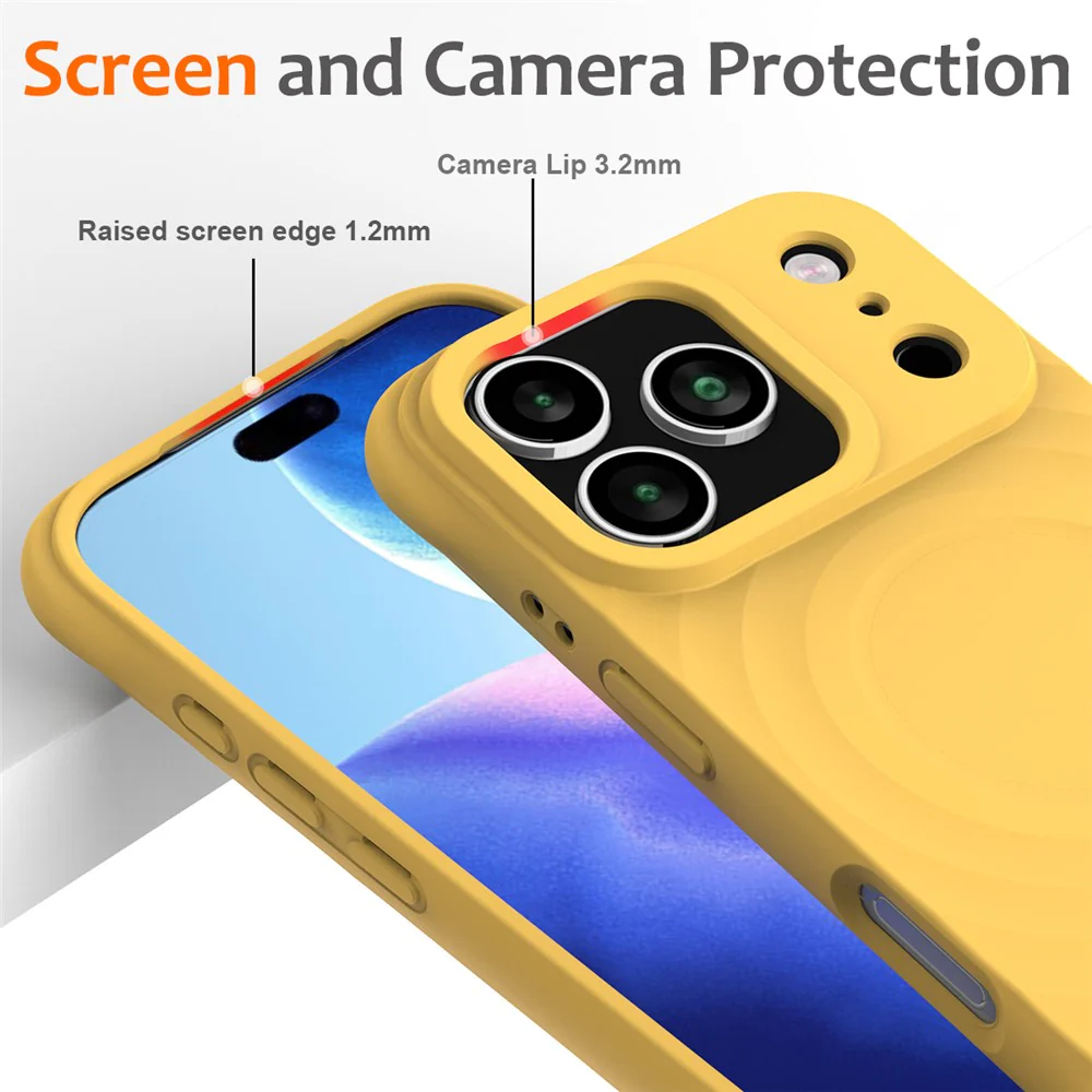 For iPhone 17 Pro Max Case Compatible with MagSafe Ripple Texture Liquid Silicone Protective Cover with Strap - Yellow - Image 4