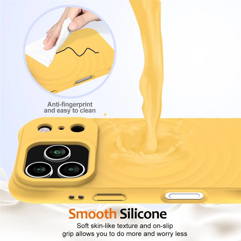 For iPhone 17 Pro Max Case Compatible with MagSafe Ripple Texture Liquid Silicone Protective Cover with Strap - Yellow - Image 7
