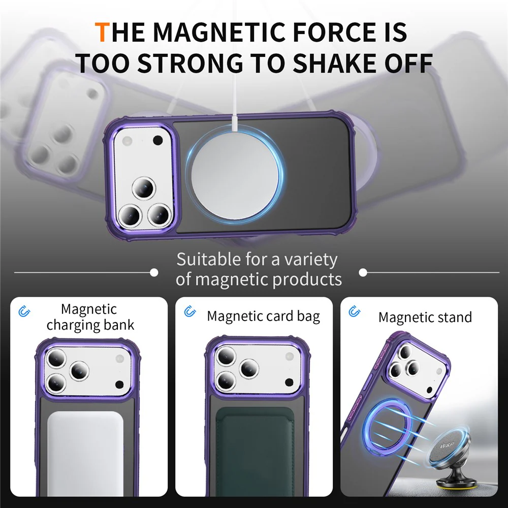 For iPhone 17 Pro Max Case Compatible with MagSafe Skin Touch Airbag Anti Drop TPU + PC Phone Cover - Dark Purple - Image 3