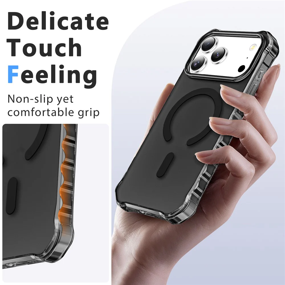 For iPhone 17 Pro Max Case Compatible with MagSafe Small Wavy Edge PC + TPU Phone Cover - Black - Image 6