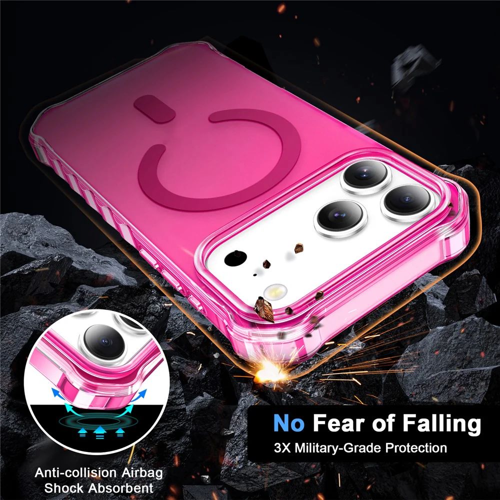 For iPhone 17 Pro Max Case Compatible with MagSafe Small Wavy Edge PC + TPU Phone Cover - Rose - Image 3