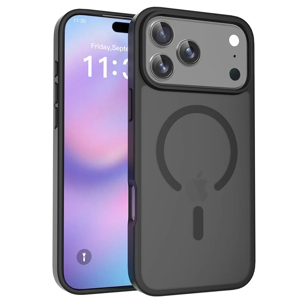 For iPhone 17 Pro Max Case Compatible with MagSafe TPU Frame Acrylic Back Phone Cover Skin Touch - Black