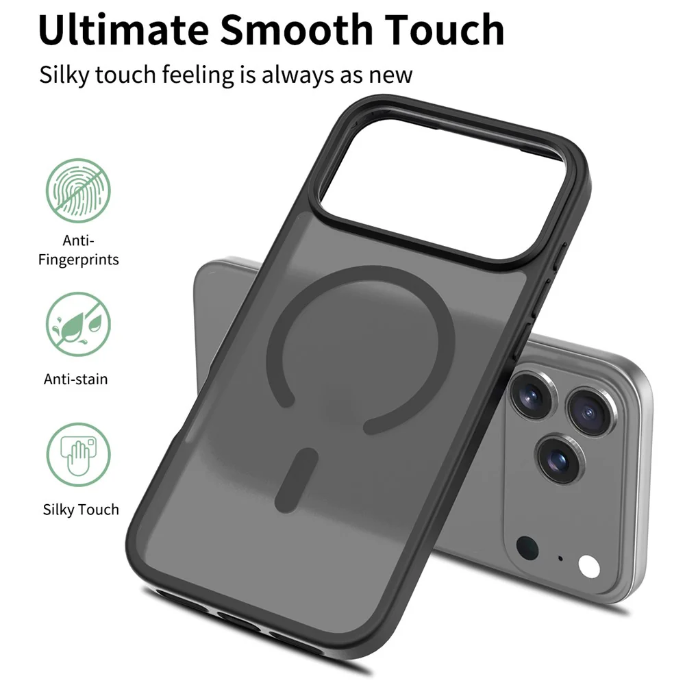 For iPhone 17 Pro Max Case Compatible with MagSafe TPU Frame Acrylic Back Phone Cover Skin Touch - Black - Image 4