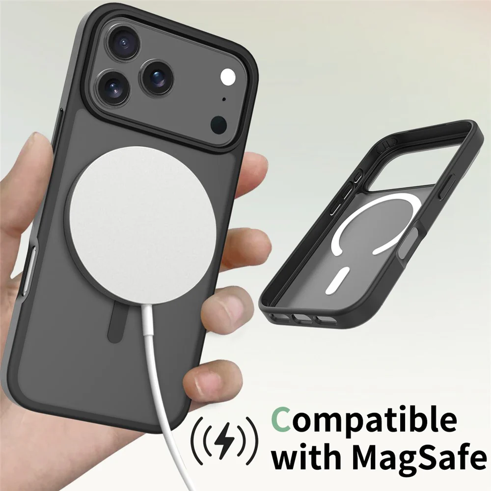 For iPhone 17 Pro Max Case Compatible with MagSafe TPU Frame Acrylic Back Phone Cover Skin Touch - Black - Image 5