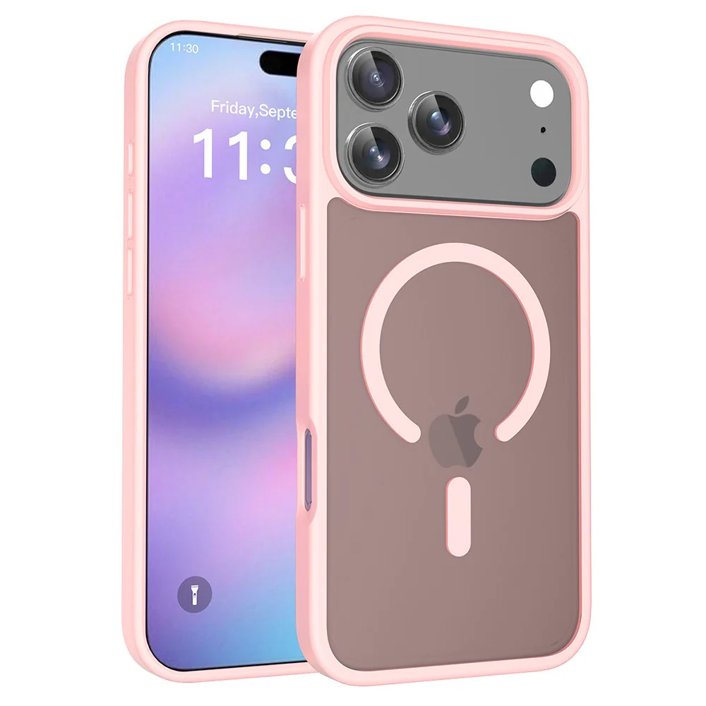For iPhone 17 Pro Max Case Compatible with MagSafe TPU Frame Acrylic Back Phone Cover Skin Touch - Pink