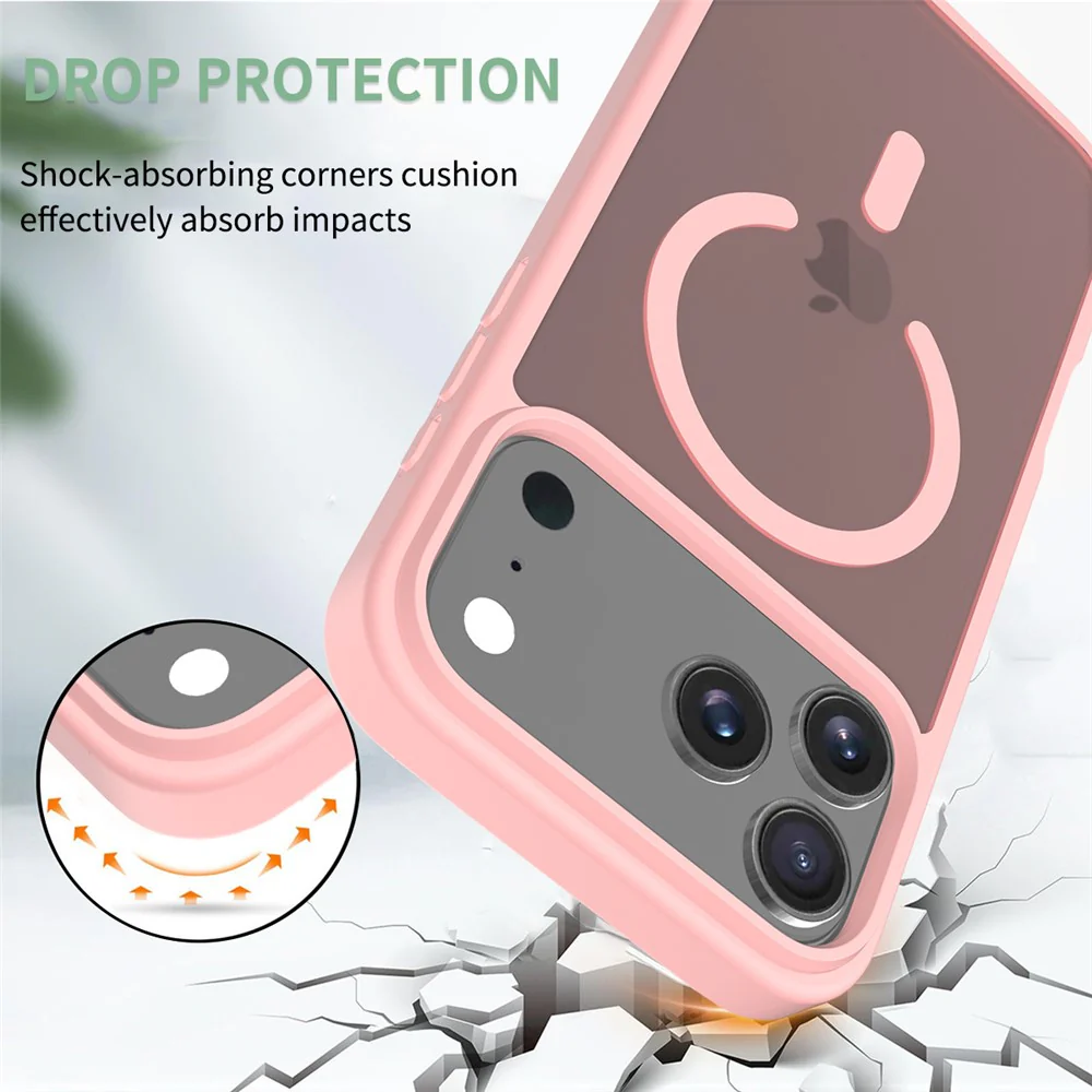 For iPhone 17 Pro Max Case Compatible with MagSafe TPU Frame Acrylic Back Phone Cover Skin Touch - Pink - Image 2