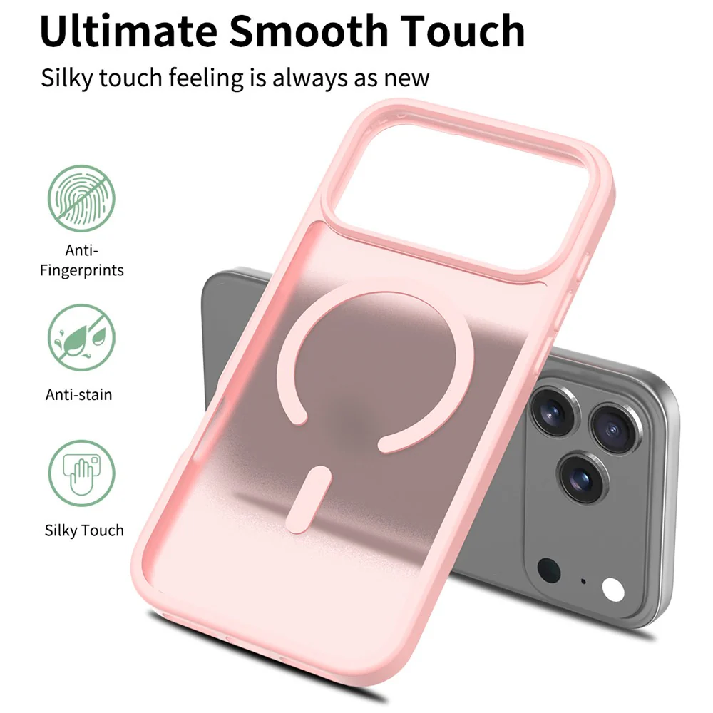 For iPhone 17 Pro Max Case Compatible with MagSafe TPU Frame Acrylic Back Phone Cover Skin Touch - Pink - Image 4
