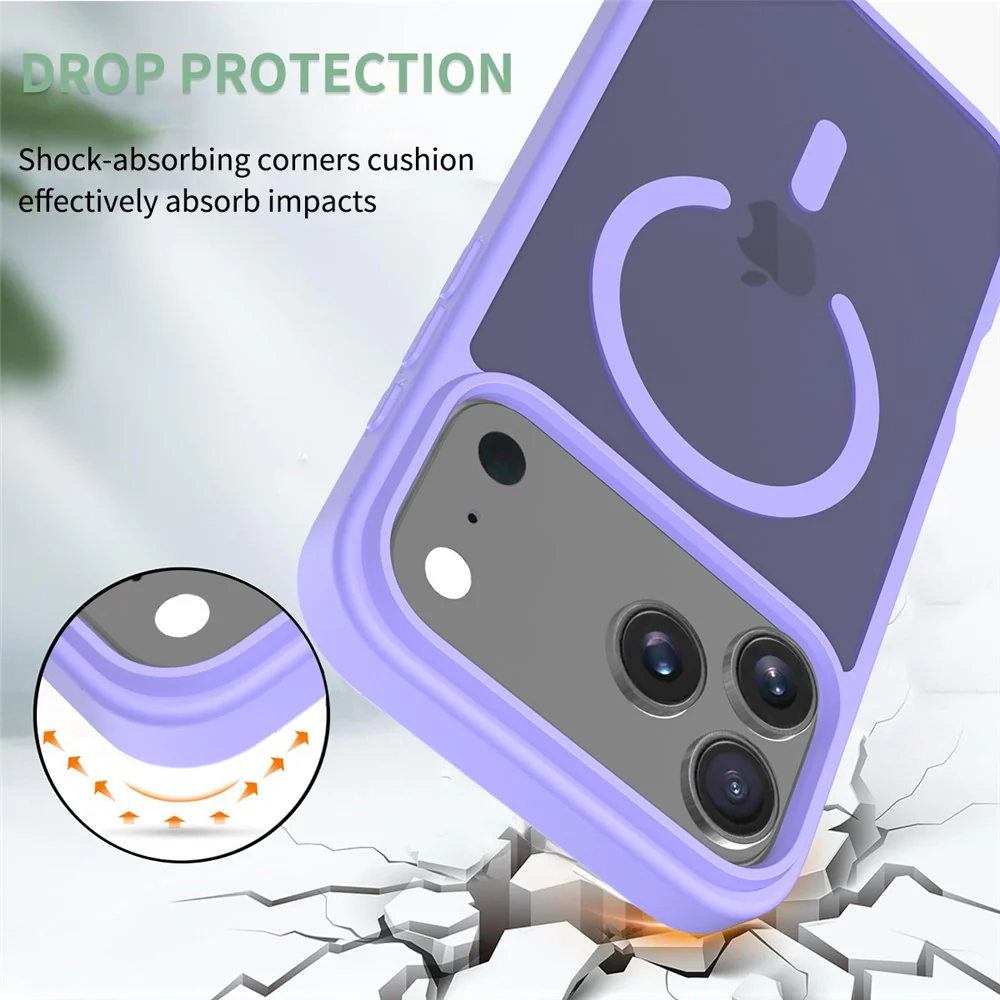For iPhone 17 Pro Max Case Compatible with MagSafe TPU Frame Acrylic Back Phone Cover Skin Touch - Purple - Image 2
