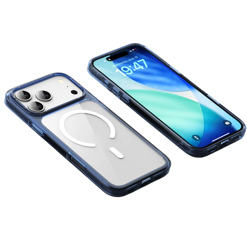 For iPhone 17 Pro Max Case Compatible with MagSafe TPU + PC Clear Phone Back Cover - Transparent Blue