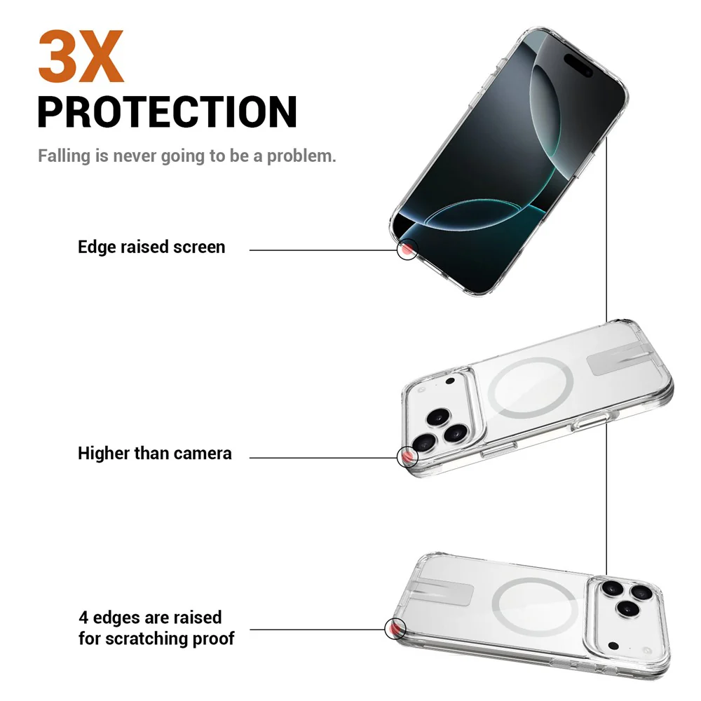 For iPhone 17 Pro Max Case Compatible with MagSafe TPU + PC Clear Phone Cover with Kickstand - Transparent - Image 3